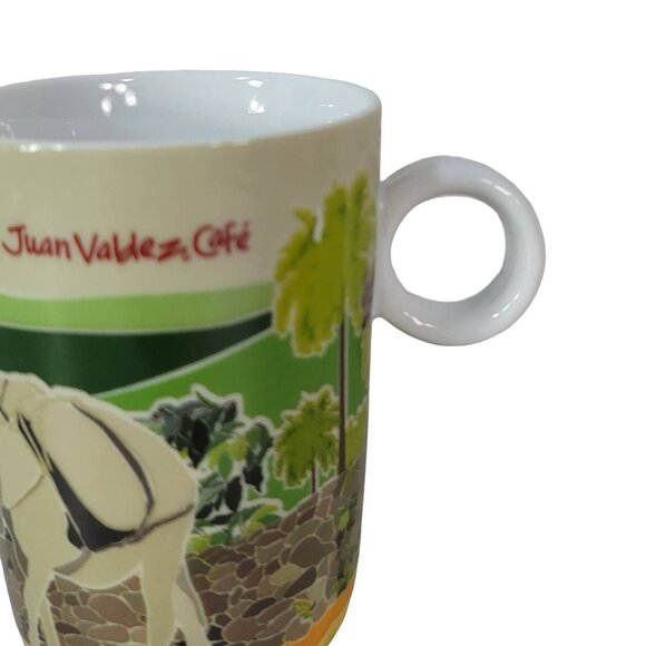 Juan Valdez Cafe Mountains Mug Green 4" Circle Handle Fields Burro Donkey Farmer - Picture 2 of 10